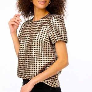 J. Crew Metallic Grid Pattern Blouse
